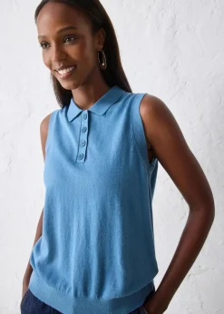 bonprix Premium|Strickmode^Feinstricktop mit Seidenanteil und Polokragen wellenblau
