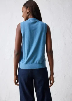 bonprix Premium|Strickmode^Feinstricktop mit Seidenanteil und Polokragen wellenblau