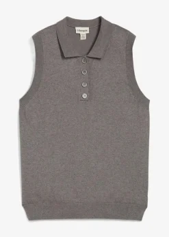 bonprix Premium|Strickmode^Feinstricktop mit Seidenanteil und Polokragen grau meliert
