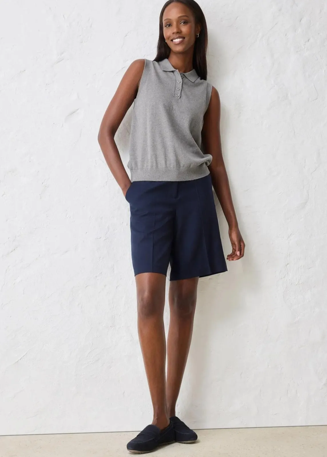 bonprix Premium|Strickmode^Feinstricktop mit Seidenanteil und Polokragen grau meliert