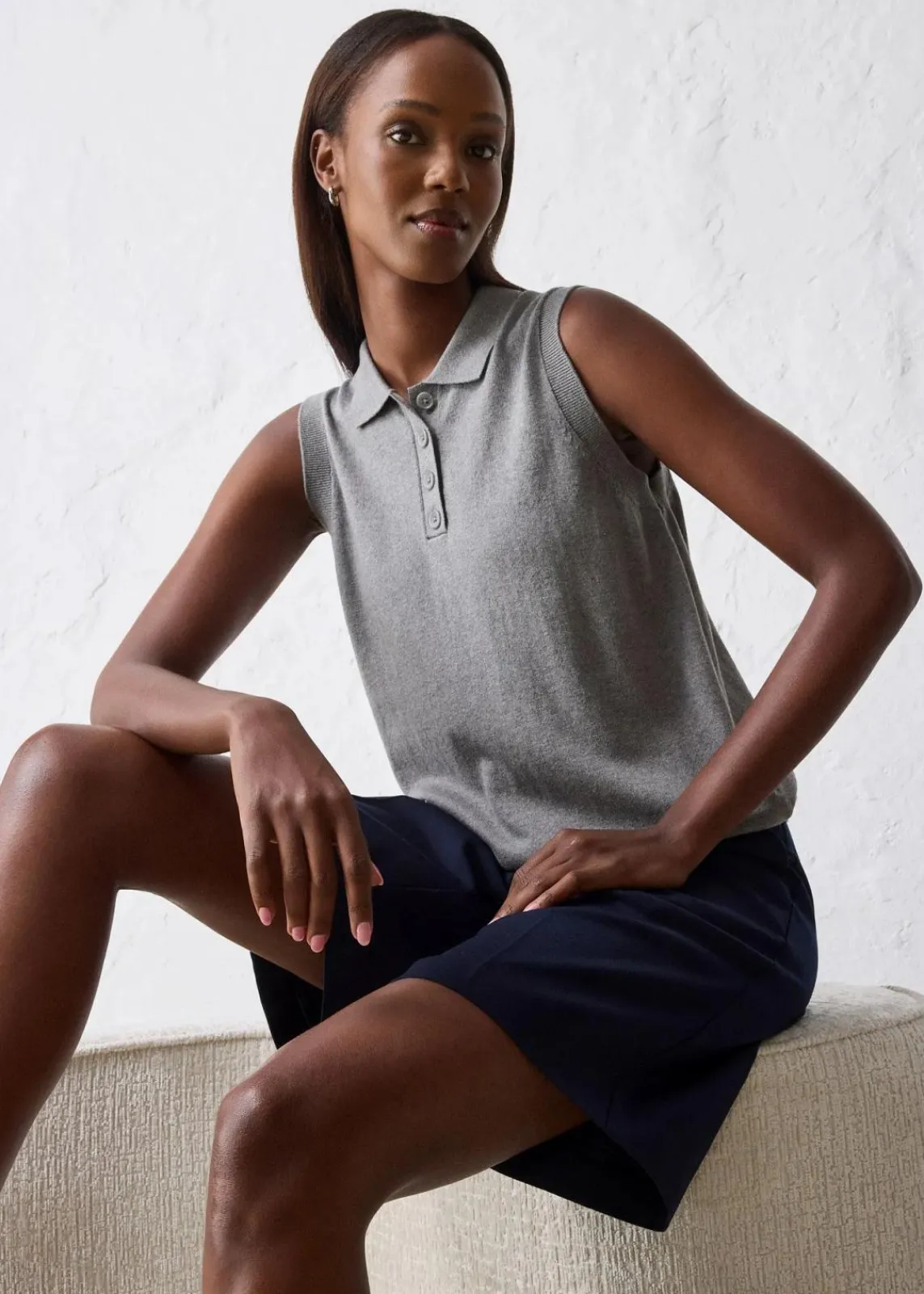 bonprix Premium|Strickmode^Feinstricktop mit Seidenanteil und Polokragen grau meliert