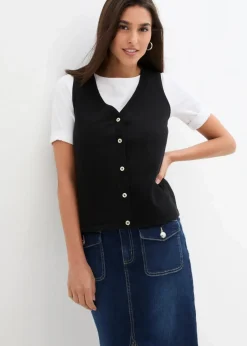 bonprix Bekleidung·Umstandsmode|Bekleidung·Hosen^Feinstrick-Weste mit Knöpfen schwarz