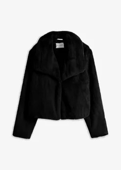 bonprix Jacken & Mäntel|Bekleidung·Hosen^Fellimitat-Jacke schwarz