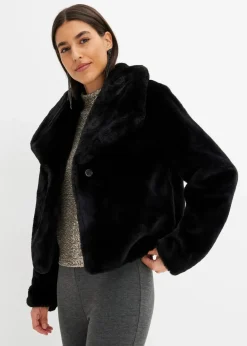bonprix Jacken & Mäntel|Bekleidung·Hosen^Fellimitat-Jacke schwarz