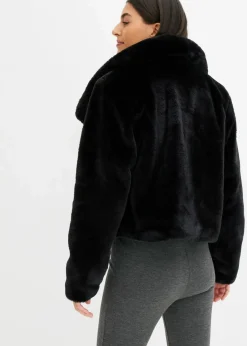 bonprix Jacken & Mäntel|Bekleidung·Hosen^Fellimitat-Jacke schwarz