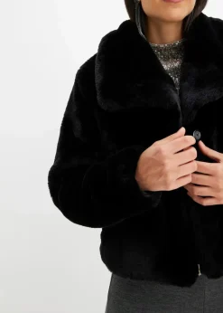 bonprix Jacken & Mäntel|Bekleidung·Hosen^Fellimitat-Jacke schwarz