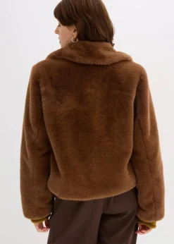bonprix Bekleidung·Hosen|Nachhaltigere Materialien^Fellimitat-Jacke pimentbraun