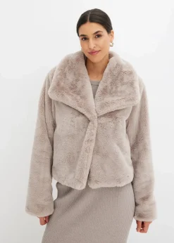 bonprix Bekleidung·Hosen|Jacken & Mäntel^Fellimitat-Jacke naturstein