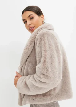 bonprix Bekleidung·Hosen|Jacken & Mäntel^Fellimitat-Jacke naturstein