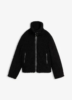 bonprix Jacken & Mäntel|Nachhaltigere Materialien^Fellimitat-Jacke aus Teddyfleece schwarz