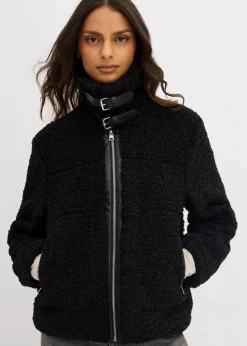 bonprix Jacken & Mäntel|Nachhaltigere Materialien^Fellimitat-Jacke aus Teddyfleece schwarz