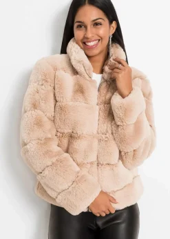 bonprix Bekleidung·Hosen|Jacken & Mäntel^Fellimitat-Jacke mit Reißverschluss rosebeige