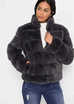 bonprix Jacken & Mäntel|Bekleidung·Hosen^Fellimitat-Jacke mit Reißverschluss anthrazit