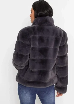 bonprix Jacken & Mäntel|Bekleidung·Hosen^Fellimitat-Jacke mit Reißverschluss anthrazit