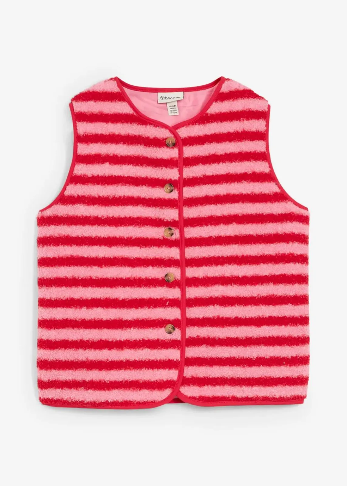 bonprix Bekleidung·Blusen & Tuniken|Bekleidung·Hosen^Fellimitat-Weste himbeerrose/rot gestreift