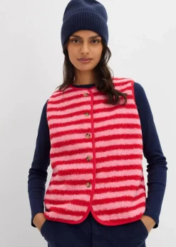 bonprix Bekleidung·Blusen & Tuniken|Bekleidung·Hosen^Fellimitat-Weste himbeerrose/rot gestreift