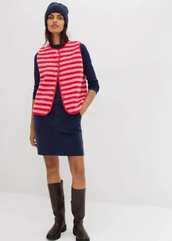 bonprix Bekleidung·Blusen & Tuniken|Bekleidung·Hosen^Fellimitat-Weste himbeerrose/rot gestreift