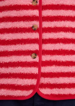 bonprix Bekleidung·Blusen & Tuniken|Bekleidung·Hosen^Fellimitat-Weste himbeerrose/rot gestreift
