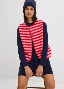 bonprix Bekleidung·Blusen & Tuniken|Bekleidung·Hosen^Fellimitat-Weste himbeerrose/rot gestreift