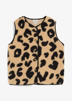 bonprix Bekleidung·Hosen|Bekleidung·Blusen & Tuniken^Fellimitat-Weste latte macchiato/schwarz leo bedruckt