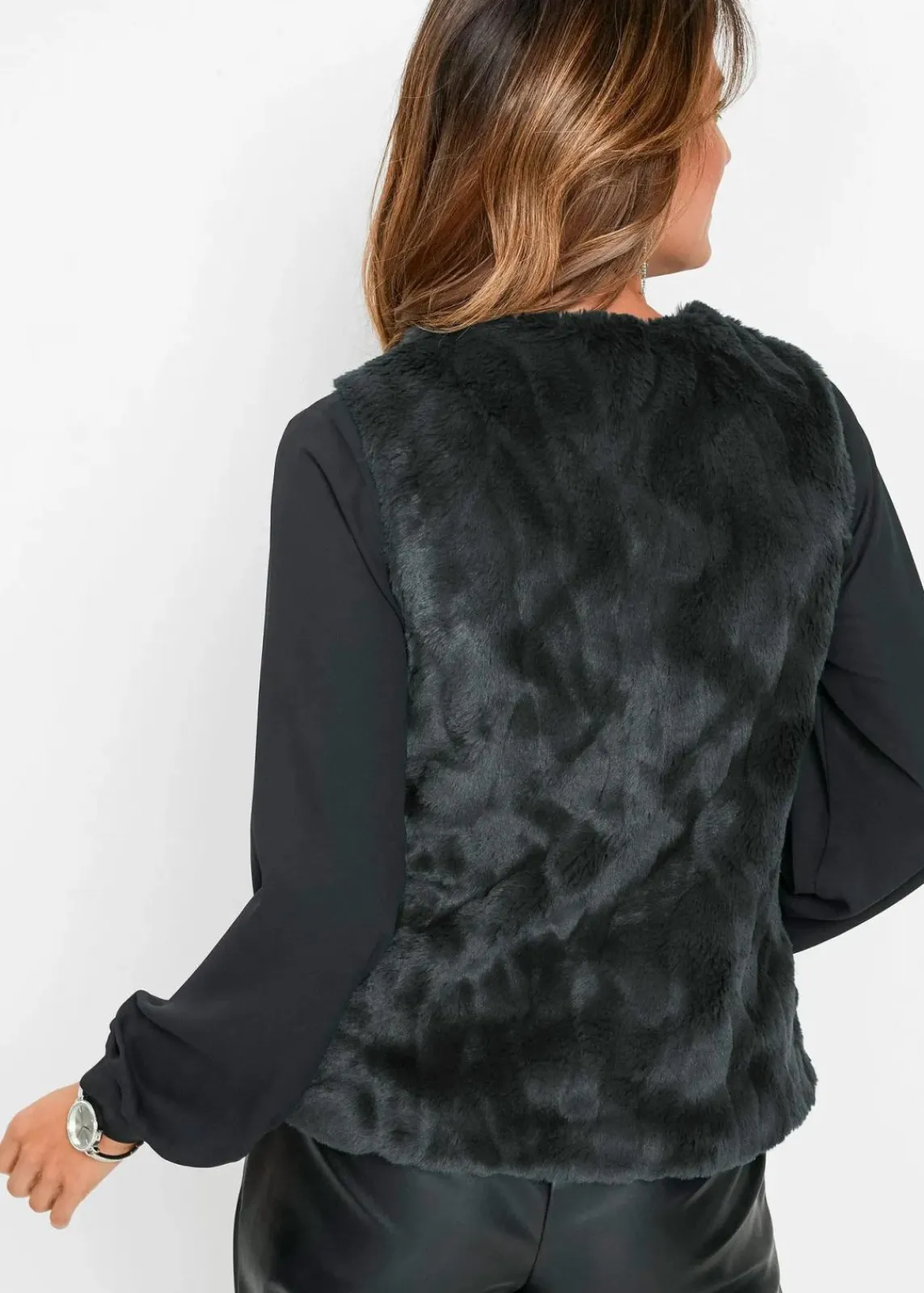 bonprix Jacken & Mäntel|Bekleidung·Hosen^Fellimitat-Weste schwarz