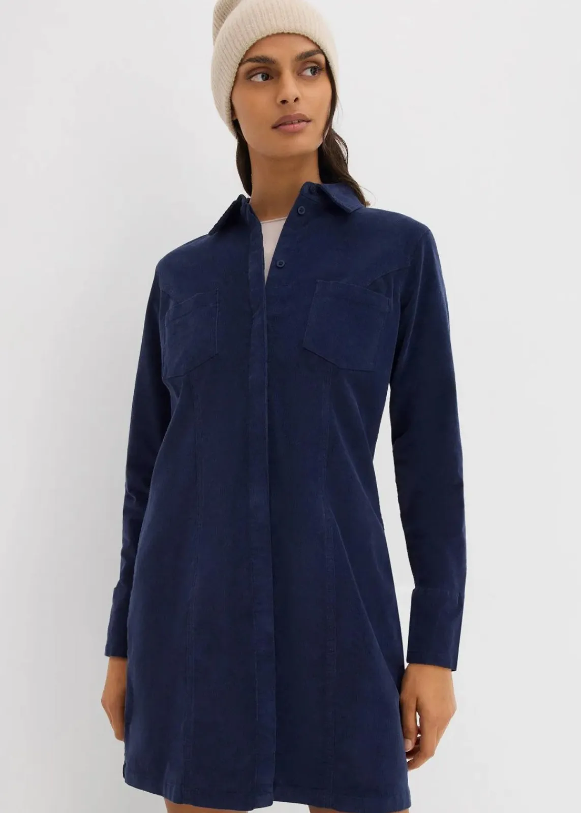 bonprix Kleider|Nachhaltigere Materialien^Figurbetontes Cordkleid dunkelblau