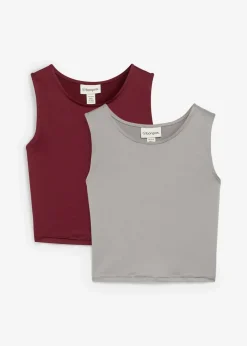 bonprix Shirts & Tops|Nachhaltigere Materialien^Figurbetontes Cropped Top, Doppelpack (2-tlg. Set) grau+ahornrot
