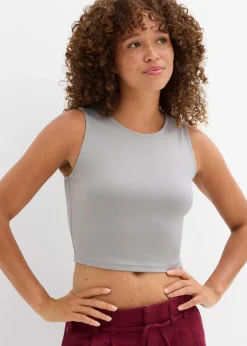 bonprix Shirts & Tops|Nachhaltigere Materialien^Figurbetontes Cropped Top, Doppelpack (2-tlg. Set) grau+ahornrot