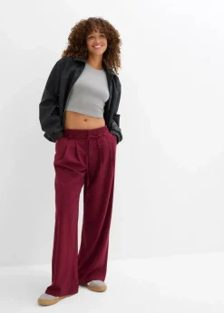 bonprix Shirts & Tops|Nachhaltigere Materialien^Figurbetontes Cropped Top, Doppelpack (2-tlg. Set) grau+ahornrot