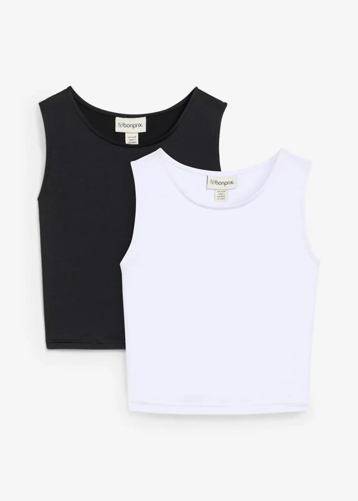 bonprix Nachhaltigere Materialien|Shirts & Tops^Figurbetontes Cropped Top, Doppelpack (2-tlg. Set) weiß+schwarz