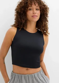 bonprix Nachhaltigere Materialien|Shirts & Tops^Figurbetontes Cropped Top, Doppelpack (2-tlg. Set) weiß+schwarz