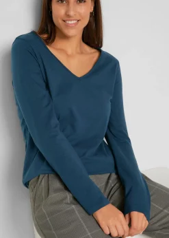 bonprix Shirts & Tops|Basics^Figurbetontes Langarmshirt (2er Pack) dunkelblau+anthrazit meliert