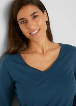 bonprix Shirts & Tops|Basics^Figurbetontes Langarmshirt (2er Pack) dunkelblau+anthrazit meliert