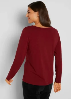 bonprix Shirts & Tops|Basics^Figurbetontes Langarmshirt (2er Pack) rubinrot+hellgrau meliert