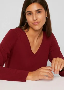 bonprix Shirts & Tops|Basics^Figurbetontes Langarmshirt (2er Pack) rubinrot+hellgrau meliert