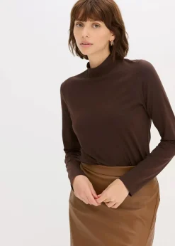 bonprix Shirts & Tops|Basics^Figurbetontes Langarmshirt dunkelbraun