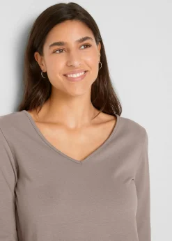 bonprix Bekleidung·Röcke|Basics^Figurbetontes Langarmshirt (2er Pack) taupe+schwarz