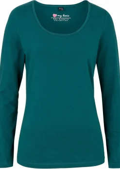 bonprix Shirts & Tops|Basics^Figurbetontes Langarmshirt petrolgrün