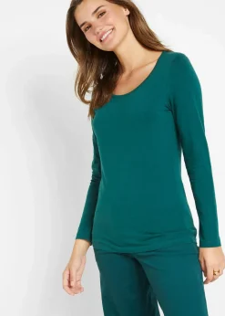 bonprix Shirts & Tops|Basics^Figurbetontes Langarmshirt petrolgrün