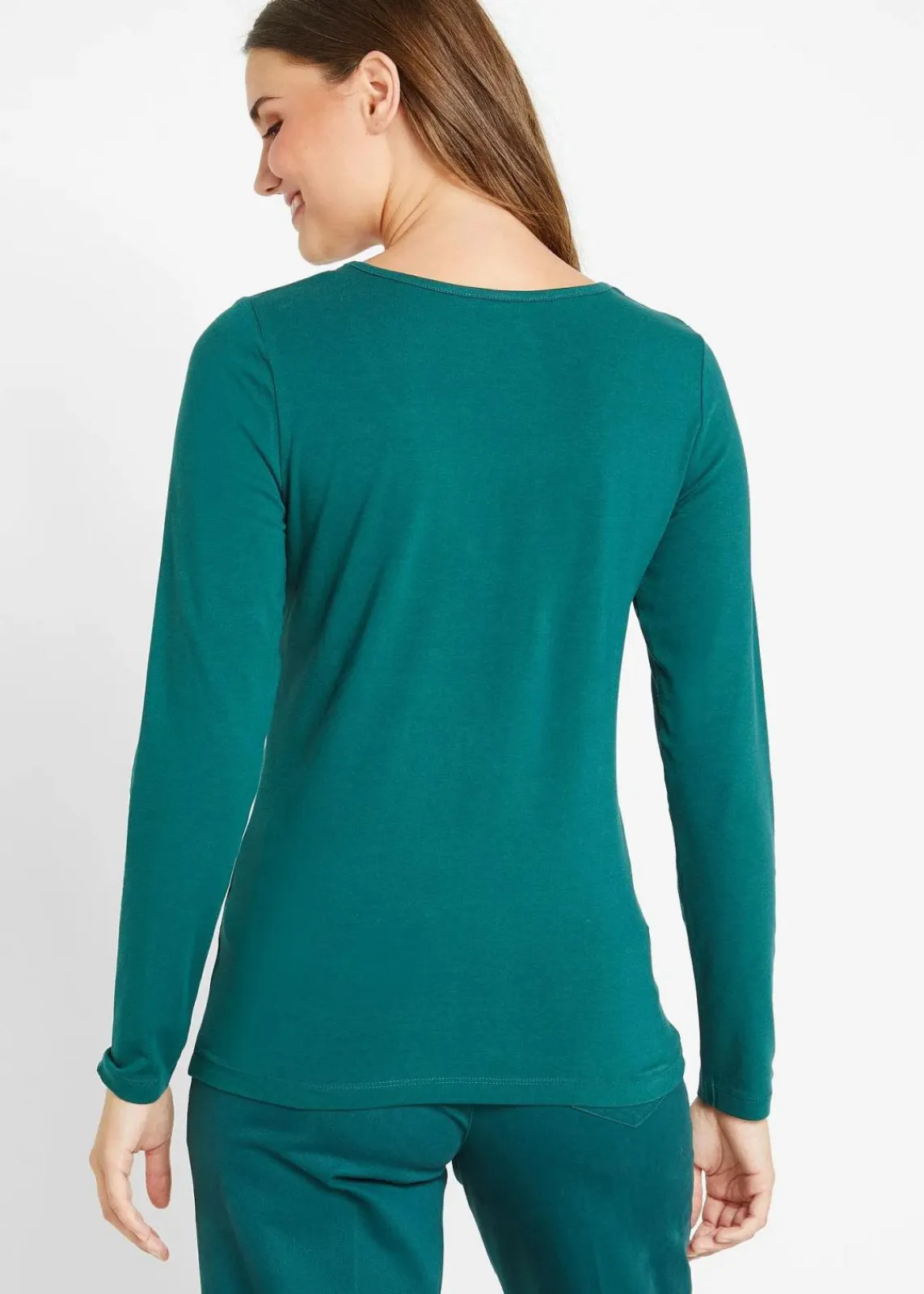 bonprix Shirts & Tops|Basics^Figurbetontes Langarmshirt petrolgrün