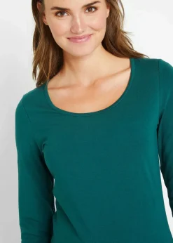 bonprix Shirts & Tops|Basics^Figurbetontes Langarmshirt petrolgrün