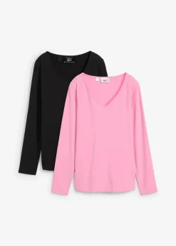 bonprix Shirts & Tops|Basics^Figurbetontes Langarmshirt (2er Pack) blütenpink+schwarz