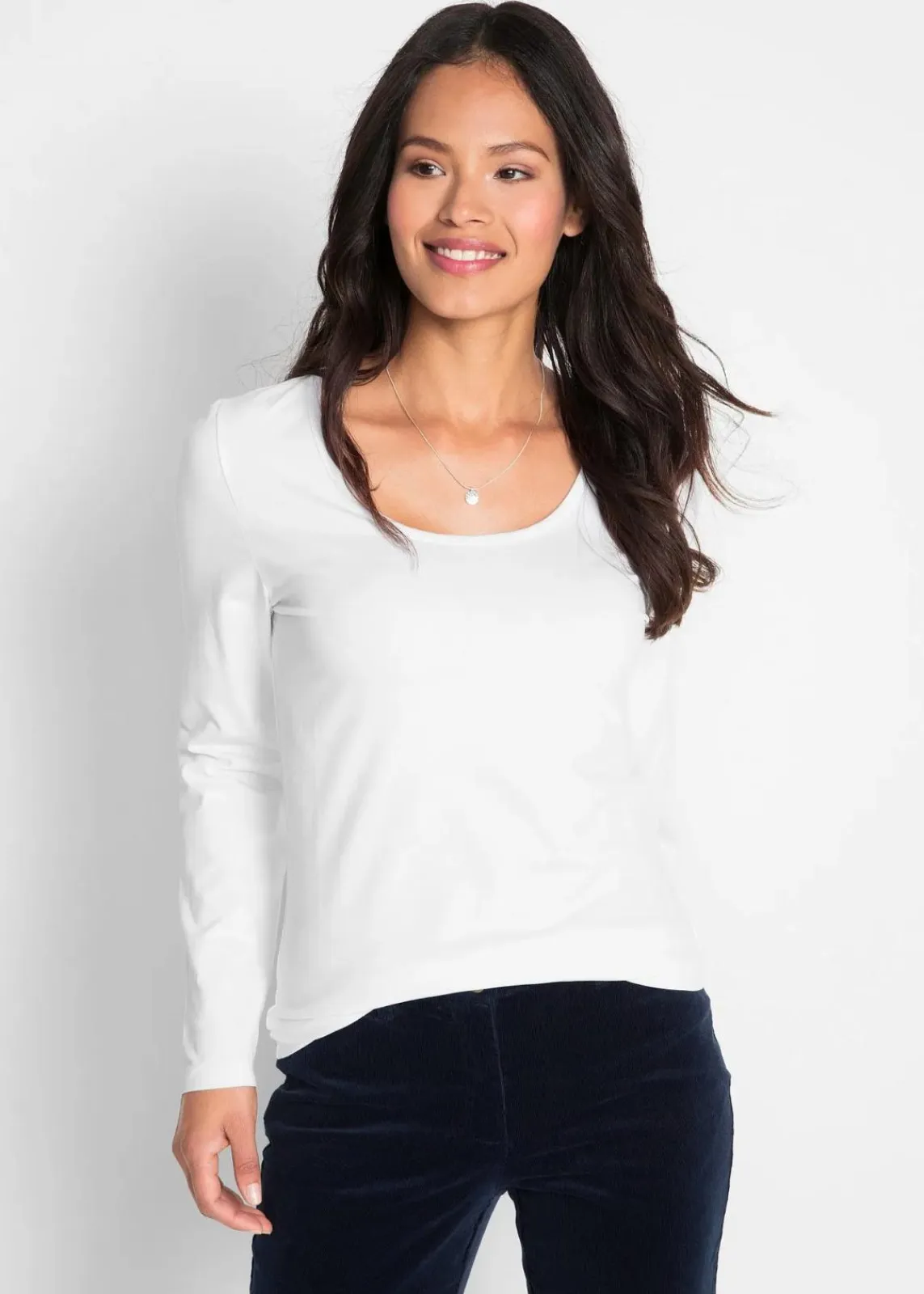bonprix Shirts & Tops|Basics^Figurbetontes Langarmshirt weiß