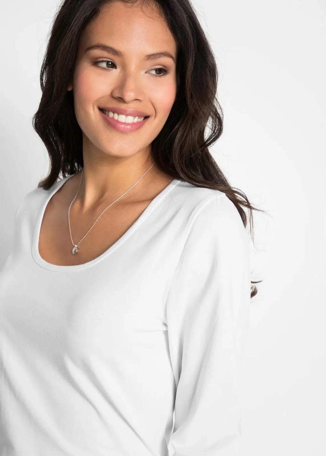 bonprix Shirts & Tops|Basics^Figurbetontes Langarmshirt weiß