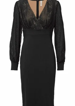 bonprix Bekleidung·Pullover & Strickjacken|Kleider^Figurbetontes Midikleid mit Spitze schwarz