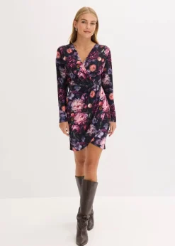 bonprix Kleider|Bekleidung·Pullover & Strickjacken^Figurbetontes Minikleid schwarz bedruckt