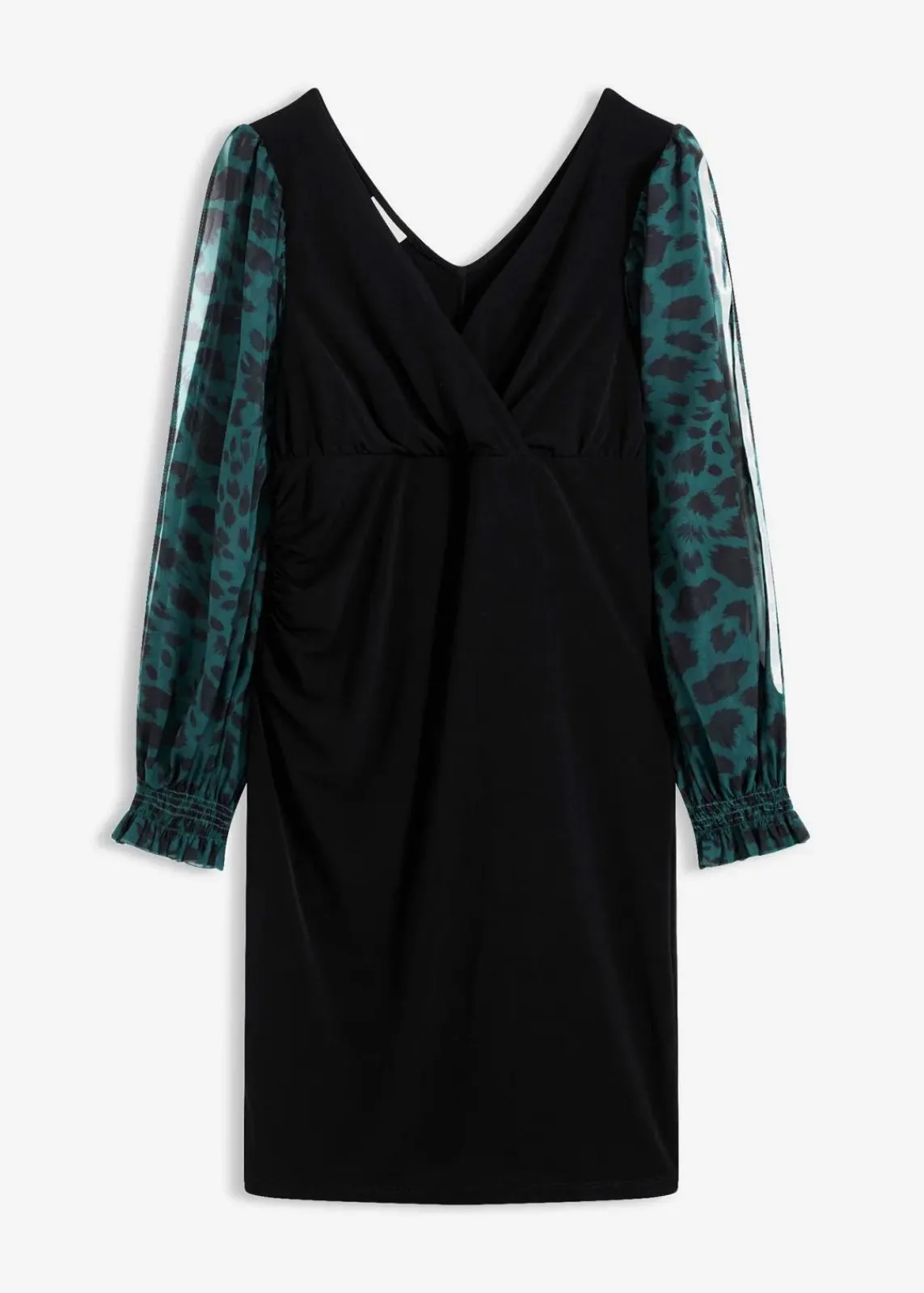 bonprix Bekleidung·Pullover & Strickjacken|Kleider^Figurbetontes Minikleid mit Cut-Outs an den Ärmeln schwarz/grün leo