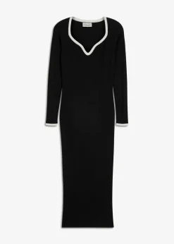 bonprix Bekleidung·Umstandsmode|Strickmode^Figurbetontes Strickkleid schwarz/wollweiß