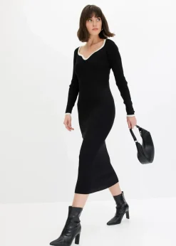 bonprix Bekleidung·Umstandsmode|Strickmode^Figurbetontes Strickkleid schwarz/wollweiß