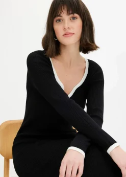 bonprix Bekleidung·Umstandsmode|Strickmode^Figurbetontes Strickkleid schwarz/wollweiß